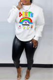 White Black Casual Letter Print O Neck Long Sleeve Fall Winter Sweatshirt