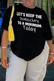 Black Casual Letter Print O Neck Short Sleeve Oversize T-Shirts