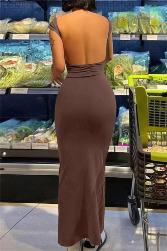 Grey Backless Sleeveless O Neck Long Formal Evening Party Bodycon Maxi Dress