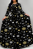Red Blue Boho Graphics Print Deep V Neck 3/4 Sleeve Strap Design Belted Floor Length Plus Size Vacation Loose A Line Maxi Dress