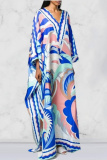 Red Casual Floral Print V Neck Side Slit Long Loose Vacation Boho Maxi Dresses