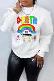 White Black Casual Letter Print O Neck Long Sleeve Fall Winter Sweatshirt