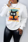 White Casual Animal Letter Print O Neck Long Sleeve Fall Winter Sweatshirt