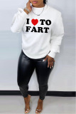 White Black Casual Letter Print O Neck Long Sleeve Fall Winter Sweatshirt
