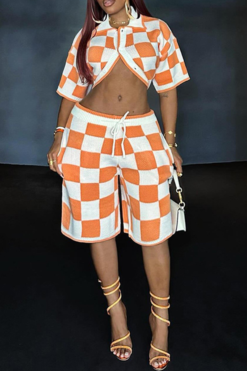 Plaid Collared Neck Short Sleeve Top and Shorts Lounge Set