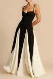 Black White Casual Backless Sleeveless Spaghetti Strap Long Pleated Maxi Flowy Slip Dresses