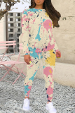 Blue Purple Casual Graphics Print O Neck Long Sleeve Sweatshirt And Skinny Pants Sportwear Two Pieces Sweatpants Sets