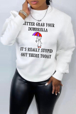 White Casual Animal Letter Print O Neck Long Sleeve Fall Winter Sweatshirt