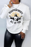 White Black Casual Letter Print O Neck Long Sleeve Fall Winter Sweatshirt