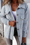 Black Casual Houndstooth Print Pocket Buttons Turndown Collar Long Sleeve Woolen Coat