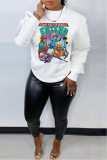 White Black Casual Letter Print O Neck Long Sleeve Fall Winter Sweatshirt