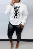 White Casual Animal Letter Print O Neck Long Sleeve Fall Winter Sweatshirt