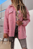 Black Casual Houndstooth Print Pocket Buttons Turndown Collar Long Sleeve Woolen Coat