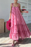 Army Green 3D Flower Decor Casual Sleeveless Backless Spaghetti Strap Ruffle Hem Long Maxi Slip Dresses