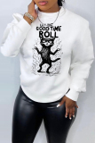 White Casual Animal Letter Print O Neck Long Sleeve Fall Winter Sweatshirt