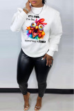 White Casual Animal Letter Print O Neck Long Sleeve Fall Winter Sweatshirt