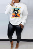 White Casual Animal Letter Print O Neck Long Sleeve Fall Winter Sweatshirt