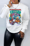 White Black Casual Letter Print O Neck Long Sleeve Fall Winter Sweatshirt