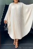 Pleated Print Dress O-Neck Batwing Sleeve Maxi Dress.