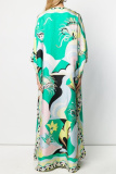 Red Casual Floral Print V Neck Side Slit Long Loose Vacation Boho Maxi Dresses