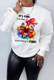 White Casual Animal Letter Print O Neck Long Sleeve Fall Winter Sweatshirt