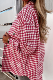 Black Casual Houndstooth Print Pocket Buttons Turndown Collar Long Sleeve Woolen Coat
