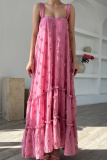Army Green 3D Flower Decor Casual Sleeveless Backless Spaghetti Strap Ruffle Hem Long Maxi Slip Dresses