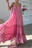 Army Green 3D Flower Decor Casual Sleeveless Backless Spaghetti Strap Ruffle Hem Long Maxi Slip Dresses