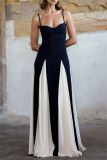 Black White Casual Backless Sleeveless Spaghetti Strap Long Pleated Maxi Flowy Slip Dresses