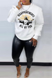 White Black Casual Letter Print O Neck Long Sleeve Fall Winter Sweatshirt