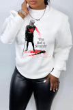 White Black Casual Letter Print O Neck Long Sleeve Fall Winter Sweatshirt