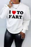 White Black Casual Letter Print O Neck Long Sleeve Fall Winter Sweatshirt