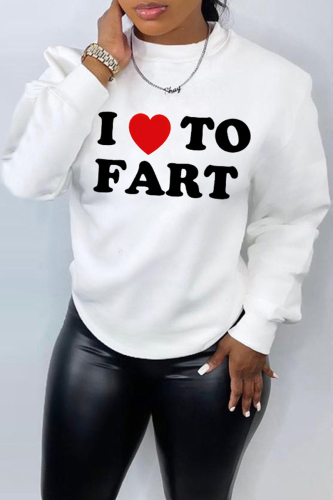 White Black Casual Letter Print O Neck Long Sleeve Fall Winter Sweatshirt