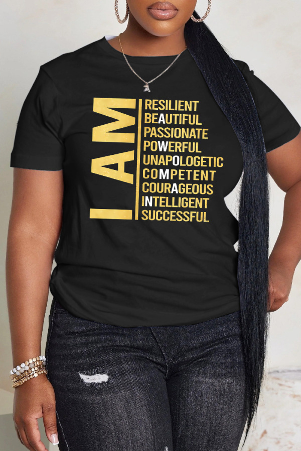 White Yellow Casual Letter Print O Neck Short Sleeve Oversize T-Shirts
