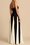 Black White Casual Backless Sleeveless Spaghetti Strap Long Pleated Maxi Flowy Slip Dresses