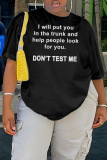 Black Casual Letter Print O Neck Short Sleeve Oversize T-Shirts