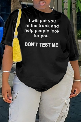 Black Casual Letter Print O Neck Short Sleeve Oversize T-Shirts