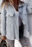 Black Casual Houndstooth Print Pocket Buttons Turndown Collar Long Sleeve Woolen Coat