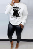 White Casual Animal Letter Print O Neck Long Sleeve Fall Winter Sweatshirt