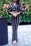 Black Sequins V Neck Puff Sleeve Hollow Out Formal Evening Party Wedding Guest Long Maxi Dresses