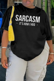 Black Casual Letter Print O Neck Short Sleeve Oversize T-Shirts