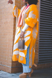 Yellow Casual Turndown Collar Half Sleeve Slit Knitted Sweater Cardigan