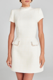 Black Rhinestone Decor Half A Turtleneck Short Sleeve Formal Evening Party A Line Chanel Style Mini Dress