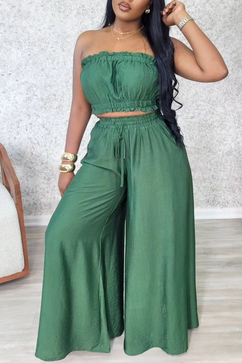 Smart Crop Top With Trouser Green Set main image 1