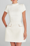 Black Rhinestone Decor Half A Turtleneck Short Sleeve Formal Evening Party A Line Chanel Style Mini Dress