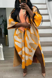 Yellow Casual Turndown Collar Half Sleeve Slit Knitted Sweater Cardigan
