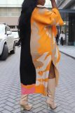 Yellow Casual Turndown Collar Half Sleeve Slit Knitted Sweater Cardigan