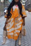 Yellow Casual Turndown Collar Half Sleeve Slit Knitted Sweater Cardigan