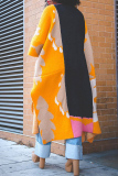 Yellow Casual Turndown Collar Half Sleeve Slit Knitted Sweater Cardigan