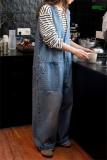 Blue Sleeveless Deep V Neck Loose Vacation Wide Leg Denim Jumpsuits Casual Outings Overall